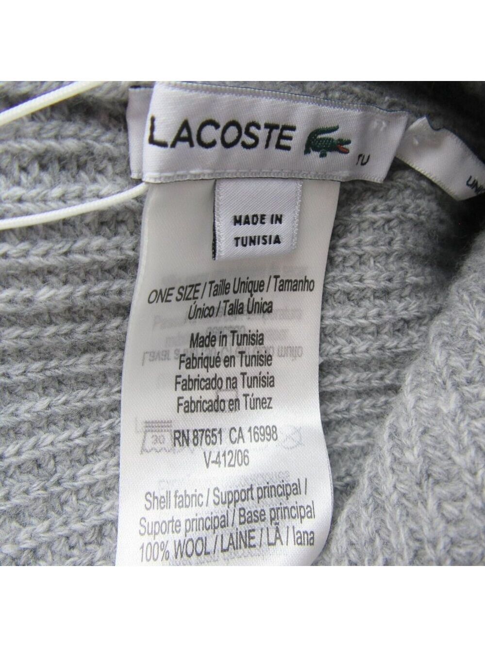 Lacoste Crocodile Big Patch Grey Wool Beanie Cap One Size NEW - Picture 12 of 13